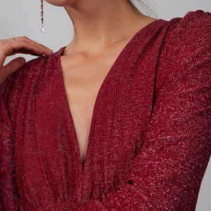 NWT! Lurex Knit Plunging V-Neck Bodysuit - Red XL